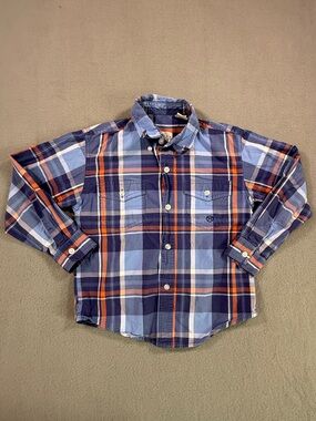 Roper Navy, Light Blue & Orange Plaid Button-Down Shirt